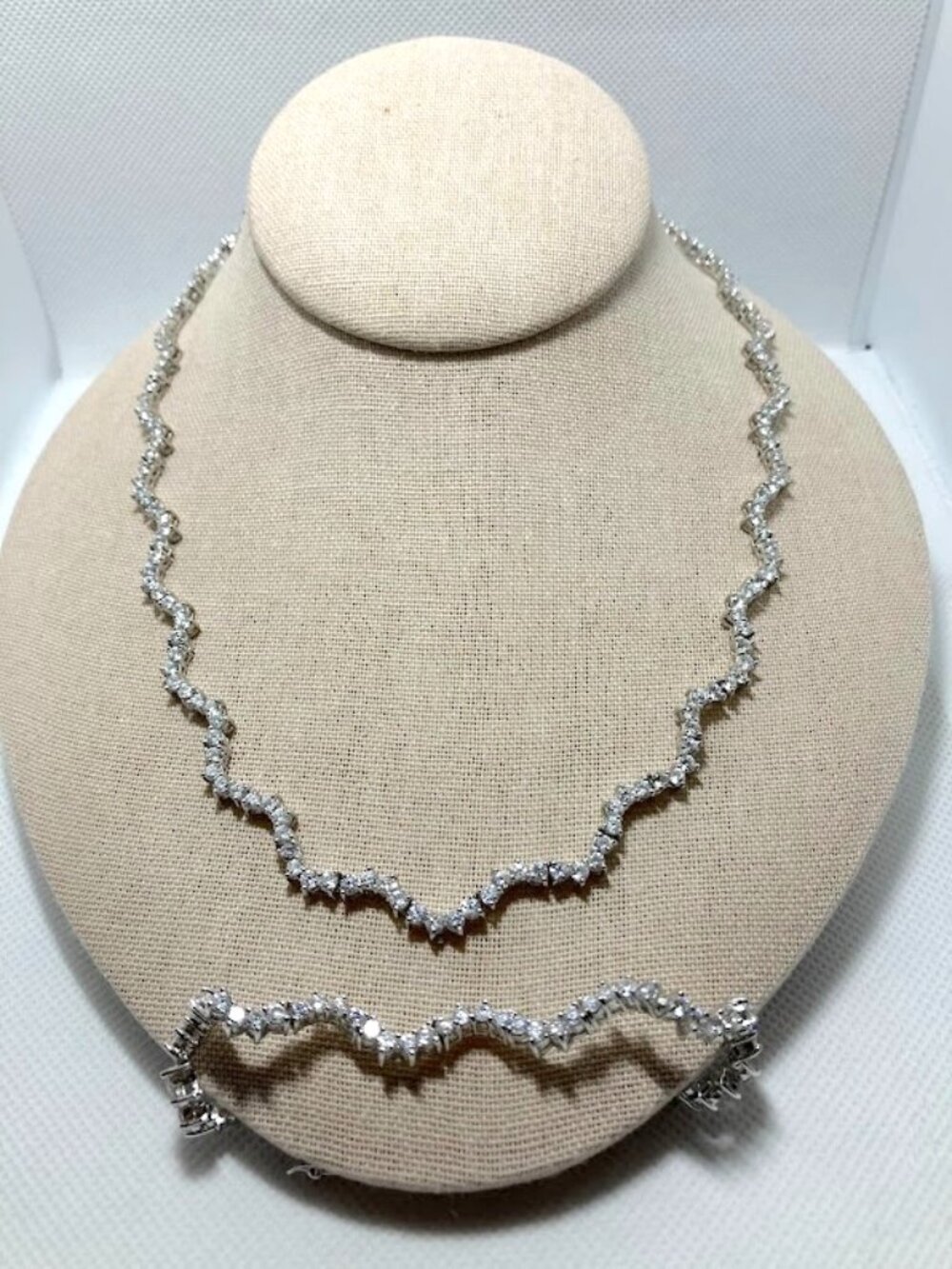Wave Tennis Necklace With Matching Bracelet Silver Tone Elegant Wedding Formal